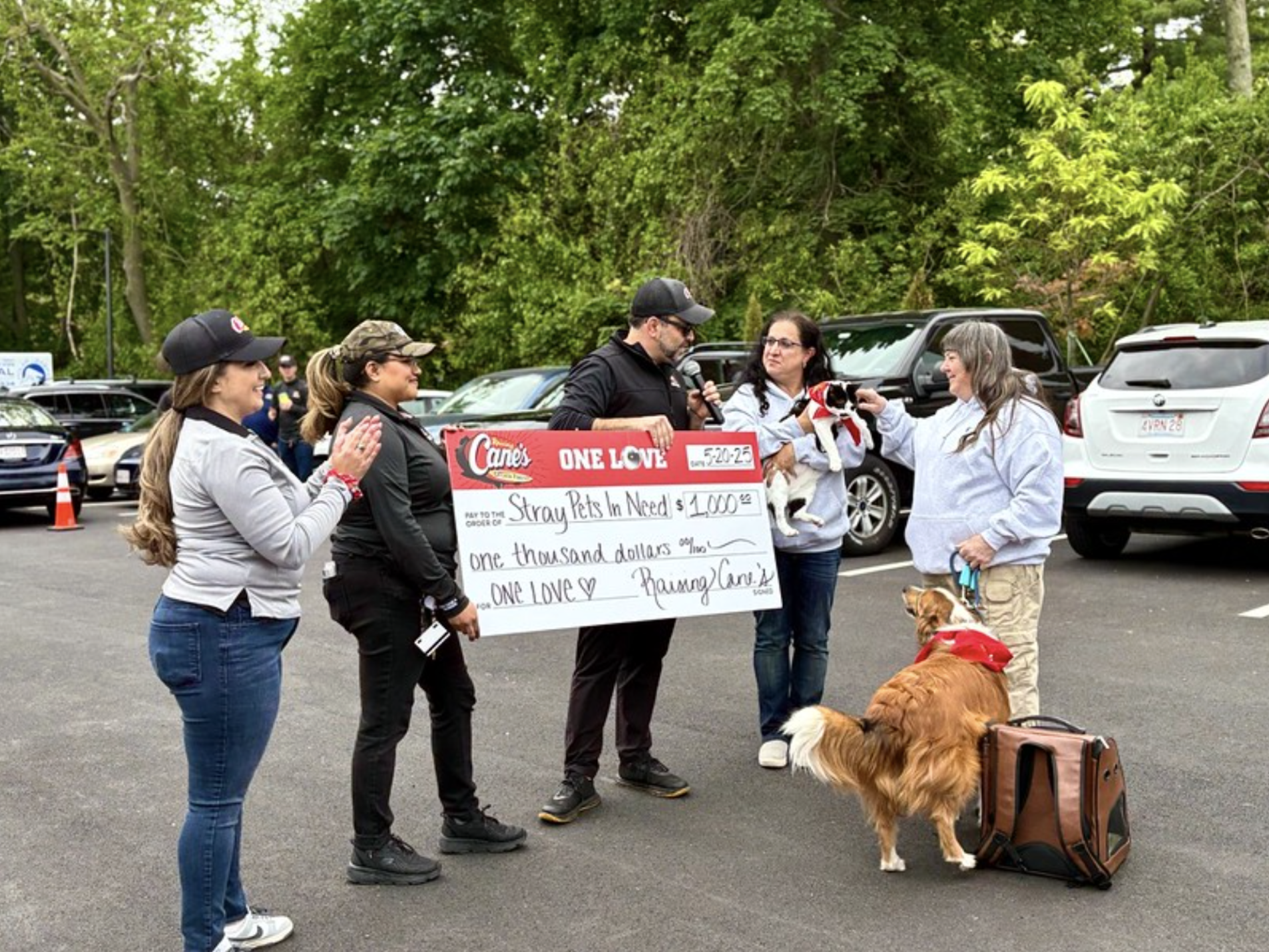 During the opening ceremony, Cane's donates $1,000 to support local business Stray Pets in Need. “We want to be known for receiving donations and volunteer activities we've been a part of and we want folks to come by and ask for donations,” Leader of Recruiting, Fry Cook and Cashier at Raising Cane's Julio Polanco said.